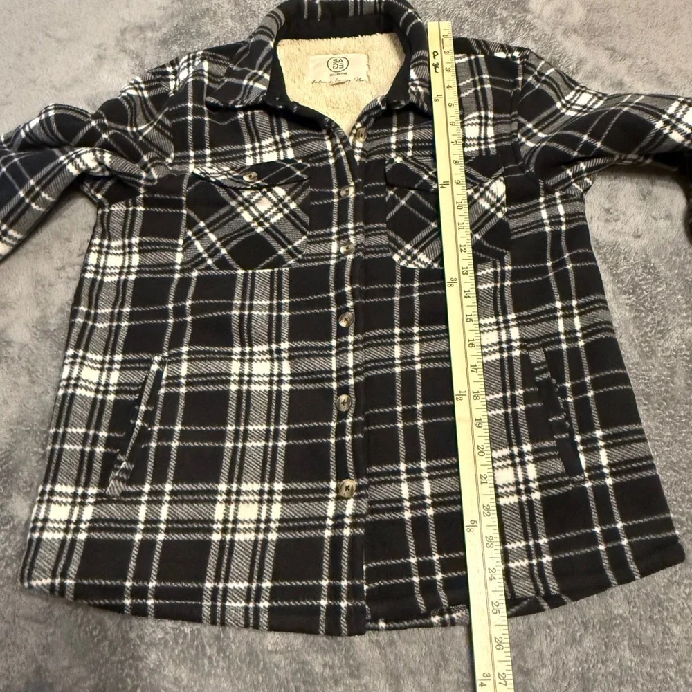 Sage Collective Black White Plaid Sherpa Lined Shirt Jacket‎ Shacket  Medium